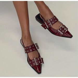 THERAPY MATILDA Buckle Slingback Flats Cherry Patent Size 6 New
